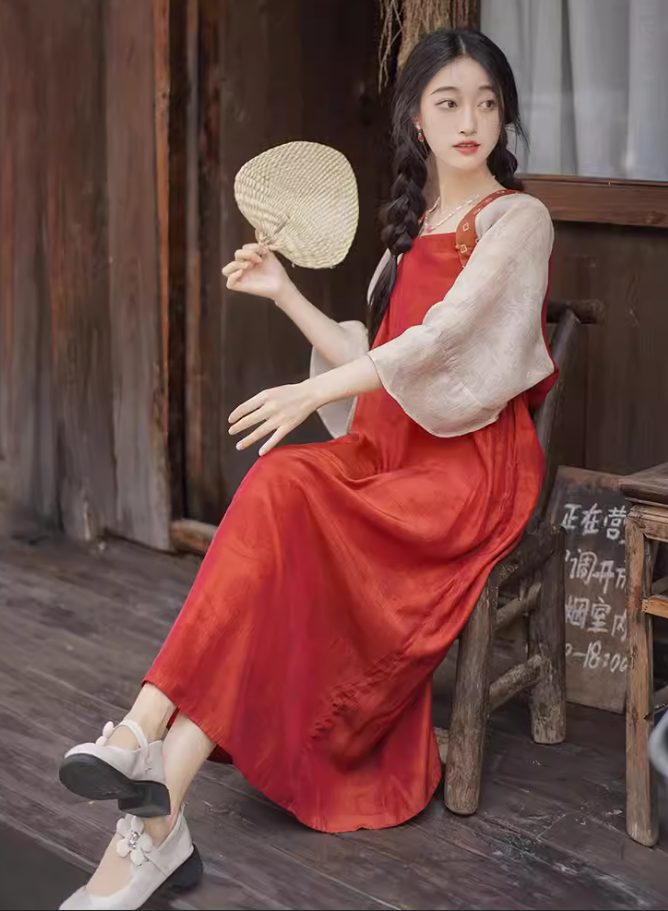 【紅酥手】新中式洋裝春夏日常出遊漢服女